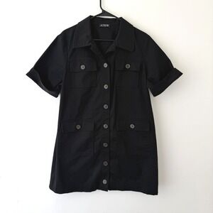 J Crew‎ Black Utility Shirt Dress Womens M Short Sleeve Button Front Stretch